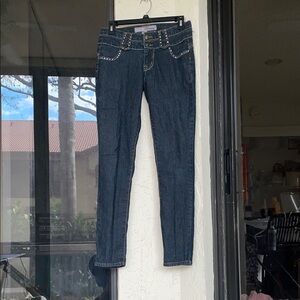 Women's Dark Blue Skinny Jeans with Studded Details Size 5